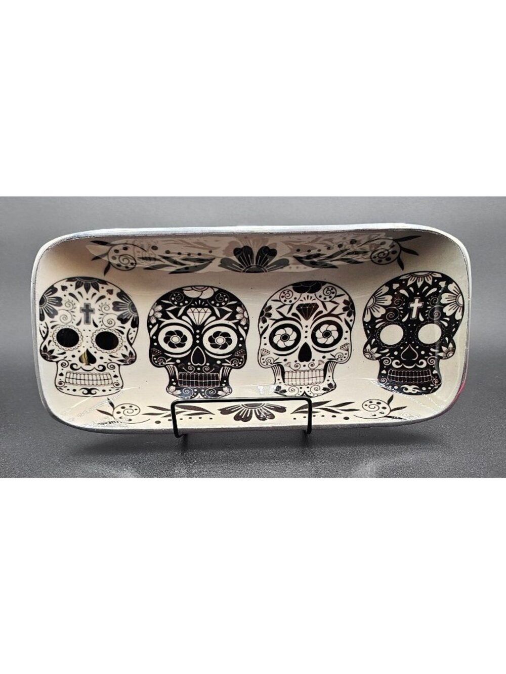 Day Of The Dead Sugar Skull Serving Tray Metal & Enamel Made In India Halloween